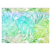 パステルモンステラのヤシの葉の熱帯水色 テーブルクロス (正面(横))