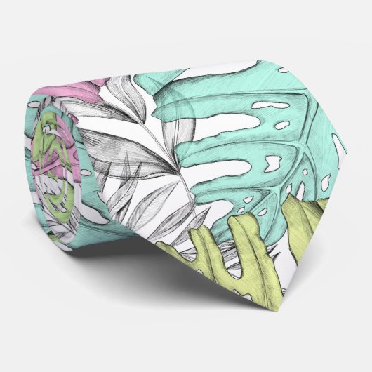 パステルモンステラのヤシの葉の熱帯水色 ネクタイ (ロール)