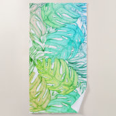 パステルモンステラのヤシの葉の熱帯水色 ビーチタオル (正面)