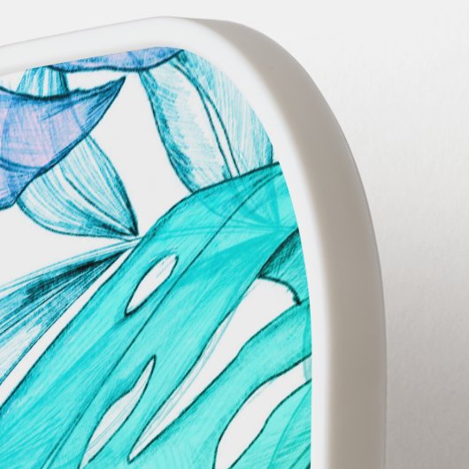 パステルモンステラのヤシの葉の熱帯水色 ピックルボールラケット (左詳細)