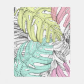 パステルモンステラのヤシの葉の熱帯水色 フリースブランケット (正面)