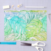 パステルモンステラのヤシの葉の熱帯水色 薄葉紙 (クラフト)
