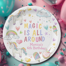 パステルユニコーンの誕生日おめでとう魔法はあらゆるところに ペーパープレート