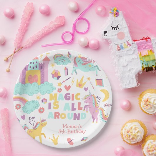 パステルユニコーンの魔法が溢れる誕生日 ペーパープレート (パーティー)