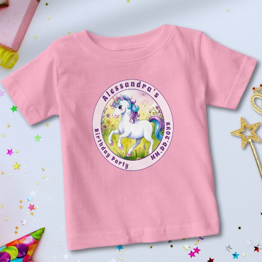 パステルユニコーンの魔法のカスタムバースデー ベビーTシャツ