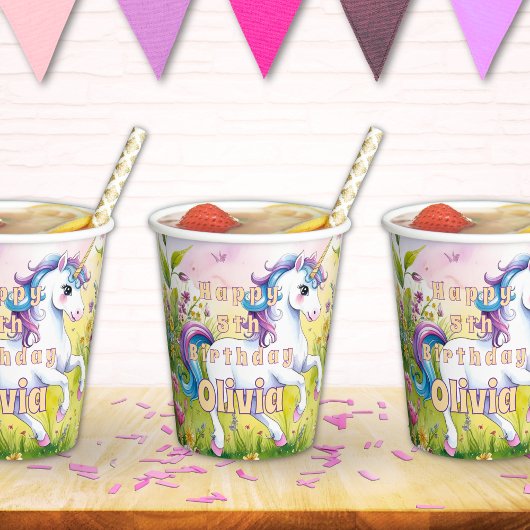 パステルユニコーンの魔法のカスタムバースデー 紙コップ