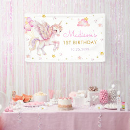 パステルユニコーンの魔法の虹 誕生日パーティー 横断幕