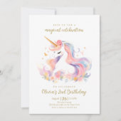 パステルユニコーンアンドレインボーマジカル誕生日 招待状 (正面)