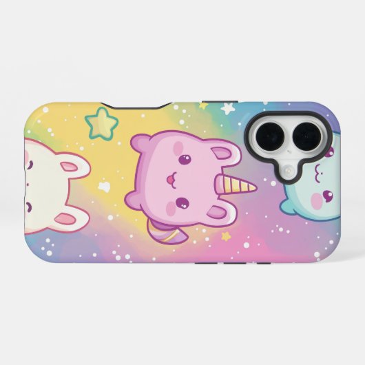 パステルユニコーンバニーアニメ電話ケース iPhone 16ケース (裏面横)