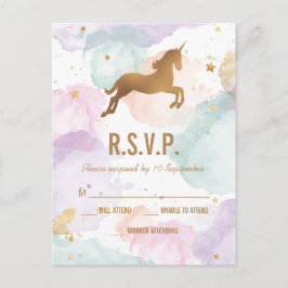 パステルユニコーンバースデーパーティーRSVP インビテーションポストカード