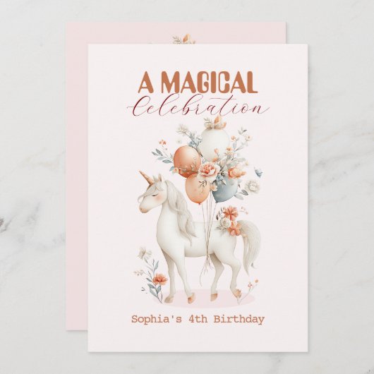 パステルユニコーンバースデー 招待状 (正面/裏面)