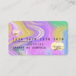 パステルユニコーンピンクと金ゴールドマーブルクレジットカード 名刺