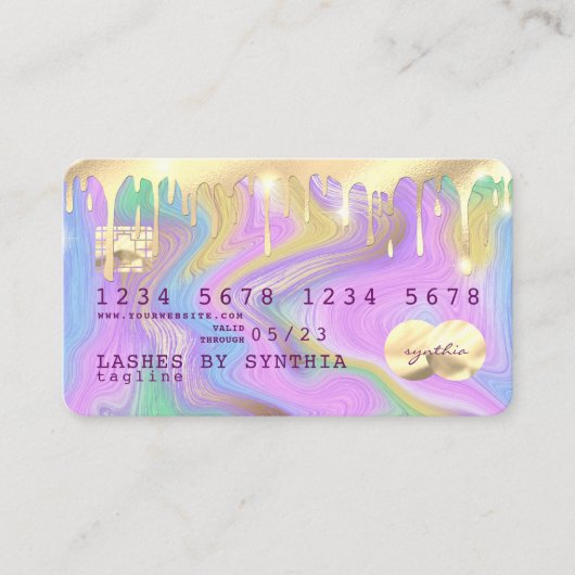 パステルユニコーンピンクと金ゴールドマーブルクレジットカード 名刺 (正面)