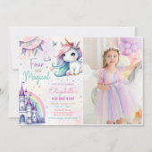 パステルユニコーンフォーエバーマジカル誕生日写真 招待状 (正面)