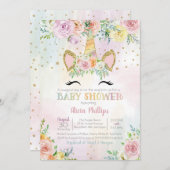 パステルユニコーンフローラベビーシャワー 招待状 (正面/裏面)
