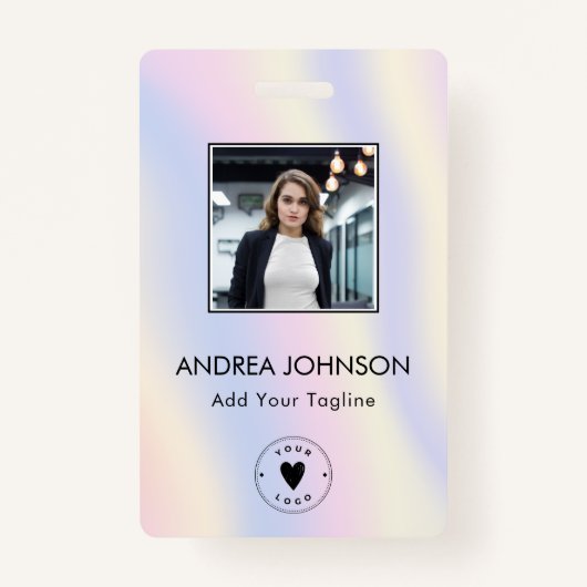 パステルユニコーンホログラフフォトロゴバーコード名 バッジ (正面)