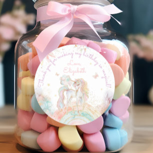パステルユニコーンレインボーガール誕生日サンキューユー ラウンドシール