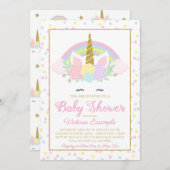 パステルユニコーンレインボーベビーガールシャワー招待状 招待状 (正面/裏面)