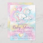 パステルユニコーンレインボーベビーシャワー招待状 招待状 (正面/裏面)