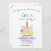 パステルユニコーンレインボー誕生日招待状 招待状 (正面/裏面)