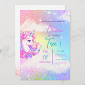 パステルユニコーン誕生日招待状バースデーパーティー 招待状 (正面/裏面)