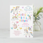 パステルユニコーン魔法は全のまわりに子供の誕生日 招待状 (スタンド正面)