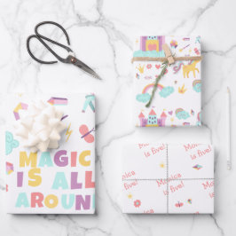 パステルユニコーン魔法は全のまわりに誕生日 ラッピングペーパーシート