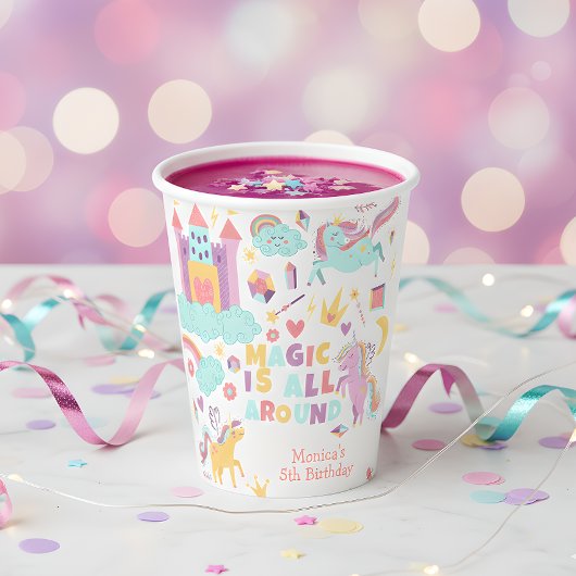 パステルユニコーン魔法は全のまわりに誕生日 紙コップ