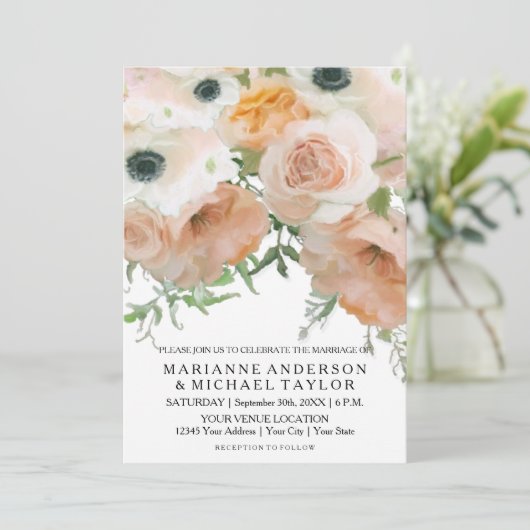 パステルユニークかわいらし花びら英語フローラ結婚ズ 招待状 (スタンド正面)