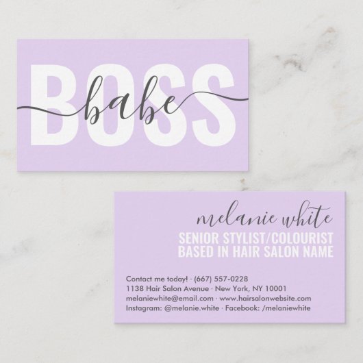 パステルユニークパープルボスバーベスクリプトシックな髪 名刺 (正面/裏面)