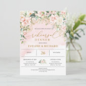 パステルユニークピンクのバラの緑の金ゴールドリハーサル 招待状 (スタンド正面)