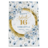 パステルユニークブルーSweet sixteen金ゴールドグリッターバッグ ミディアムペーパーバッグ (正面)