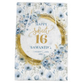 パステルユニークブルーSweet sixteen金ゴールドグリッターバッグ ミディアムペーパーバッグ (裏面)