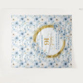 パステルユニークブルーSweet sixteen金ゴールドグリッター標識 タペストリー (正面(横))