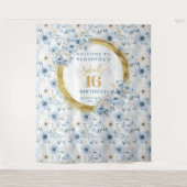 パステルユニークブルーSweet sixteen金ゴールドグリッター標識 タペストリー (正面)