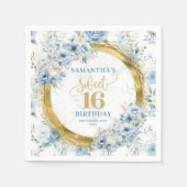 パステルユニークブルーSweet sixteen金ゴールドグリッター スタンダードカクテルナプキン (正面)