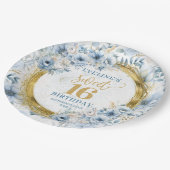 パステルユニークブルーSweet sixteen金ゴールドグリッター ペーパープレート (アングル)