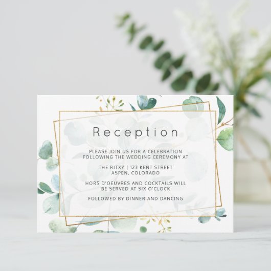 パステルユーカリプトゥス幾何学ウェディングレセプション エンクロージャーカード (スタンド正面)