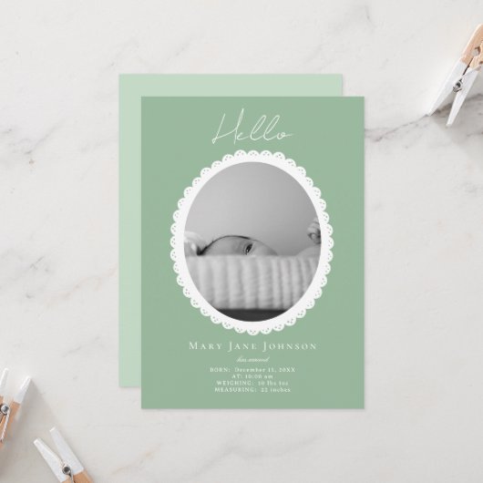 パステルライトグリーンベビー誕生発表カード カード (正面/裏面インサイチュ)