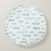 パステルライトブルー水彩魚の模様 ラウンドクッション (裏面)