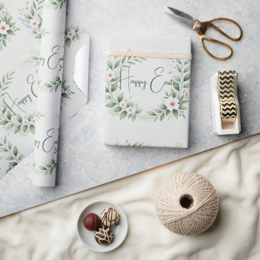 パステルラッピング紙とグリーン&フローラデザイン ラッピングペーパー (クラフト)