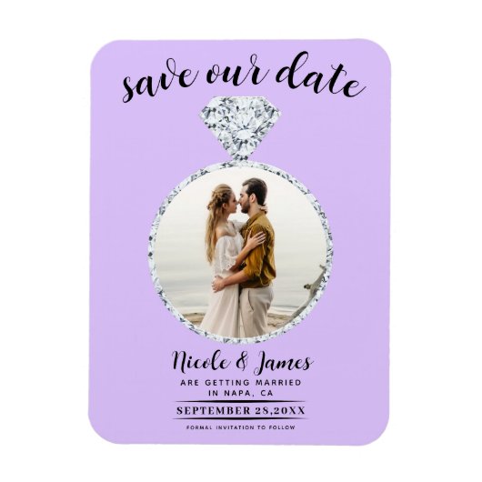 パステルラベンダーダイヤモンドリング輝きSave the Date マグネット (縦)