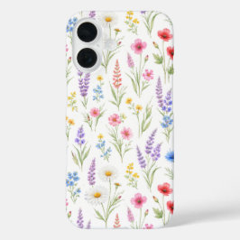 パステルラベンダー ピンクの野の花 iPhone 16ケース