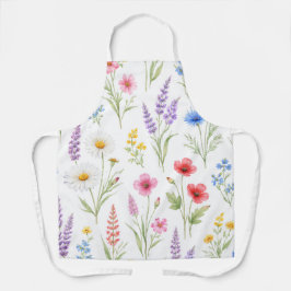 パステルラベンダー ブルー サーモンピンクの野の花 エプロン