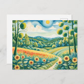 パステルランドスケープ（ひまわり畑と小道） ポストカード (正面/裏面)
