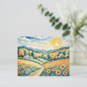 パステルランドスケープ（ひまわり畑と小道） ポストカード (スタンド正面)