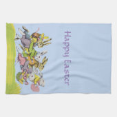 パステルランニング服のグループのイースターウサギ キッチンタオル (横)