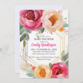 パステルランヌカルスフローラベビーシャワー金ゴールドフレーム 招待状 (正面/裏面)