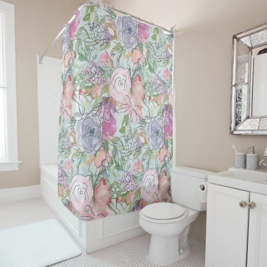 パステルリかわいらしニア水彩花 シャワーカーテン (インサイチュ)