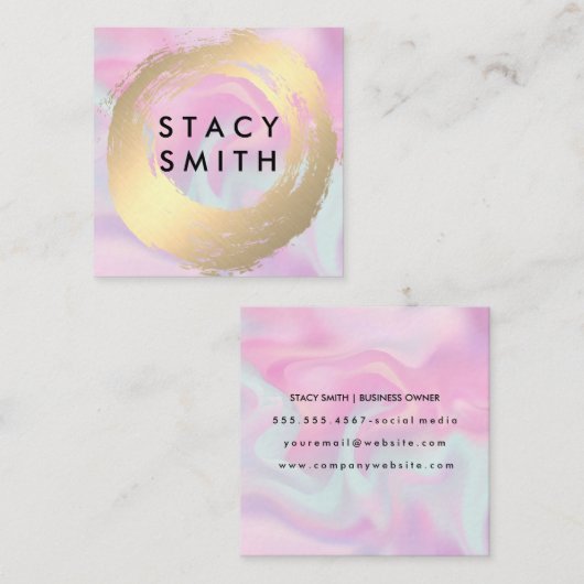 パステルリキッドバックグラウンド |ブラシ金ゴールド スクエア名刺 (正面/裏面)